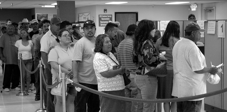 people in line at unemployment office